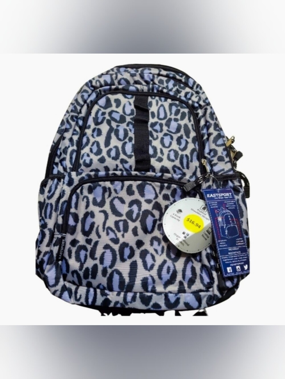 NWT Eastsport Leopard Print Backpack - Purple, Black, Gray
